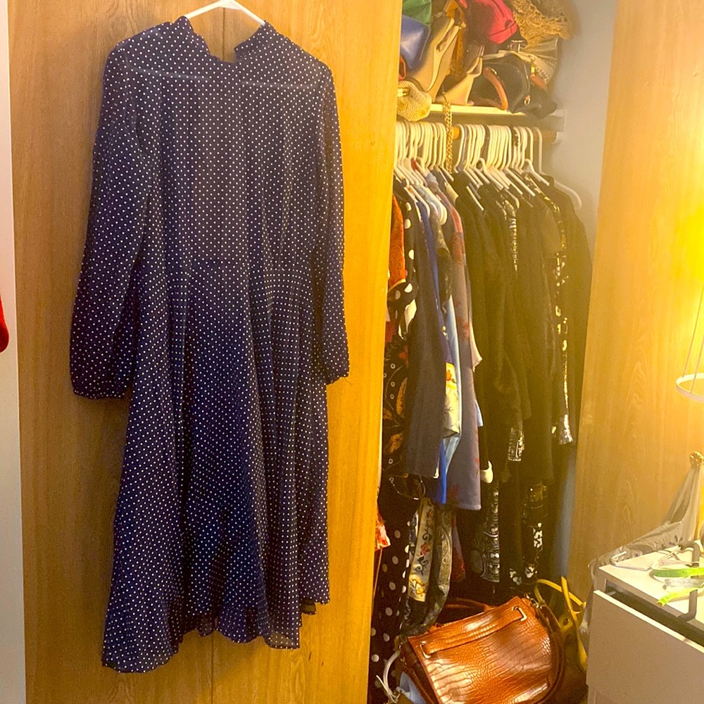 Vintage sheer navy polka dot dress